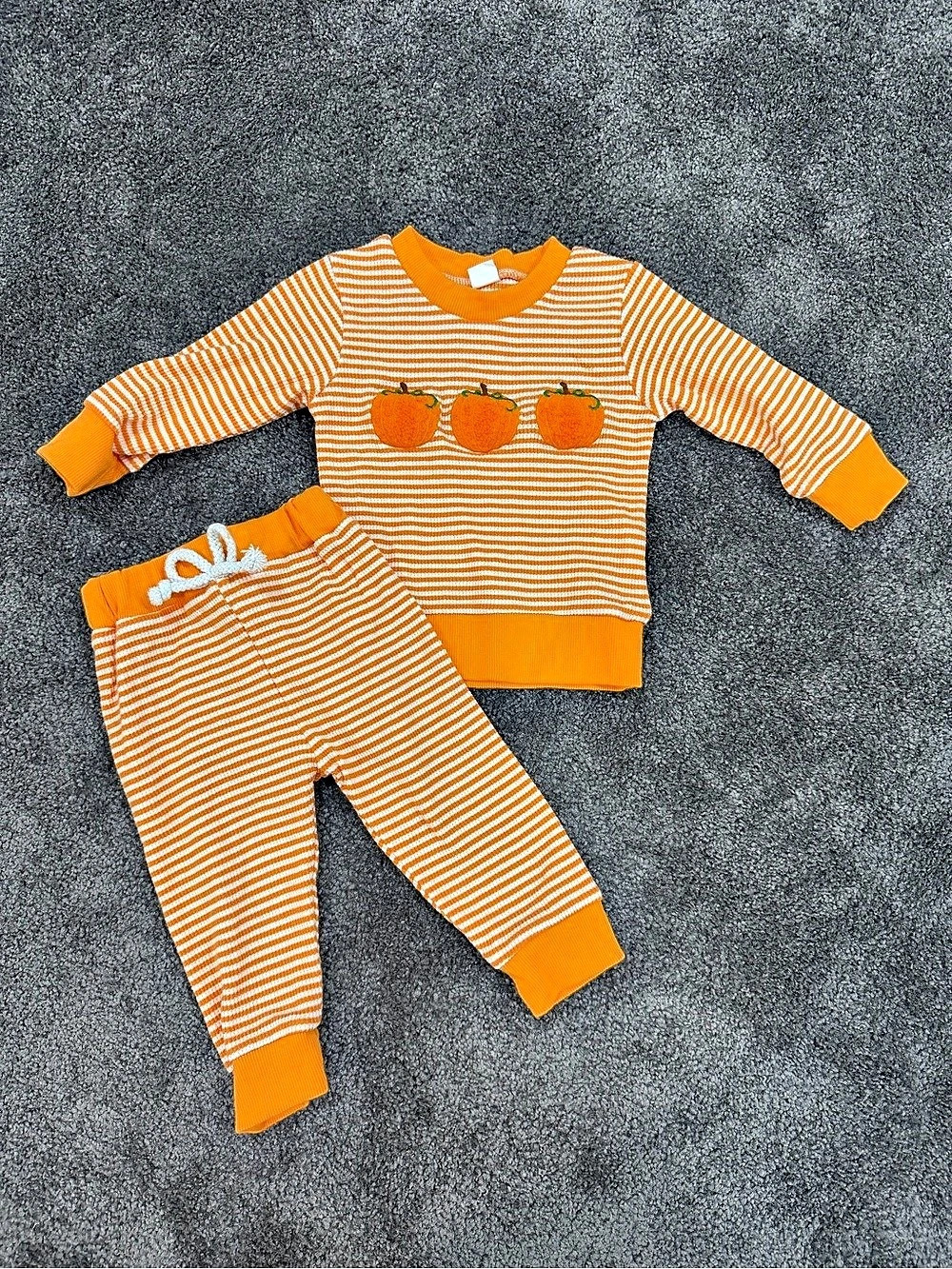 Pumpkin Stripe Matching Set Baby 0-6M Like New